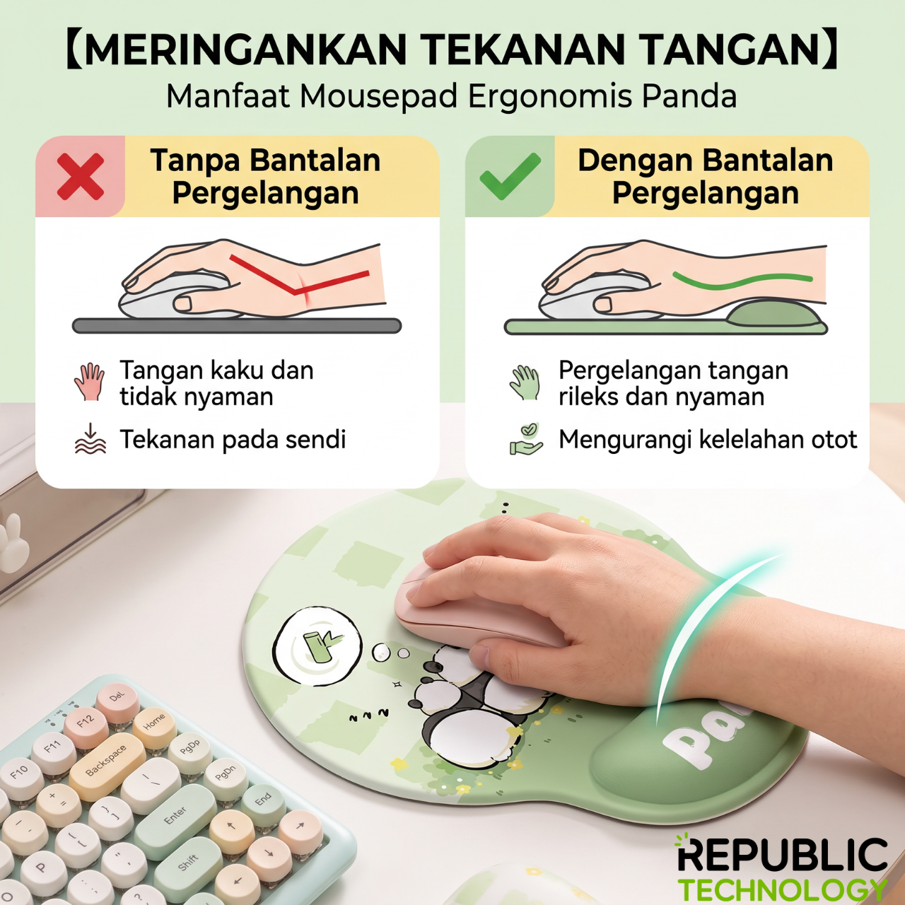 Republic Technology Mouse Pad Ergonomic with Wrist Rest Support & Anti Slip Office