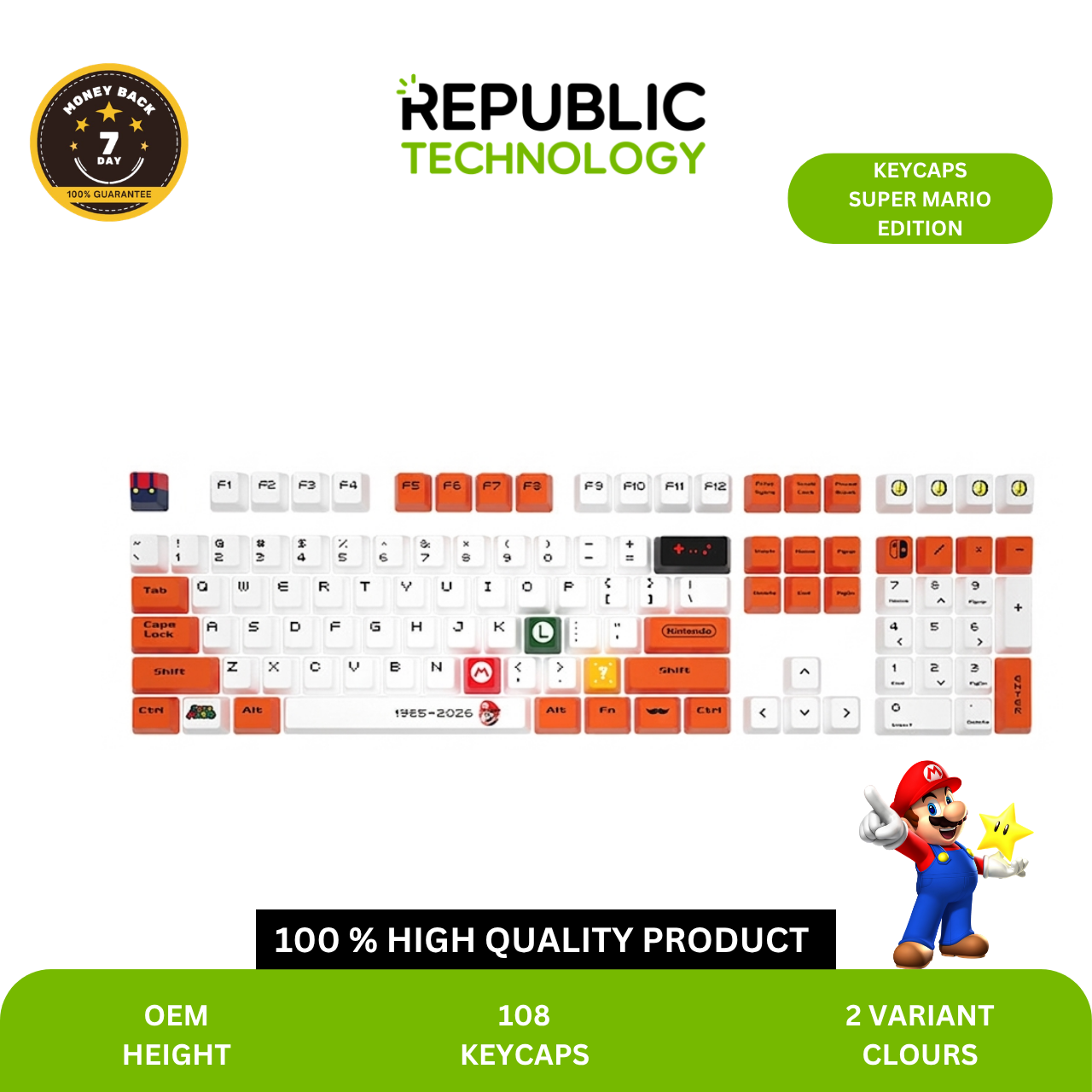 Republic Technology Keyboard Keycaps Super Mario Edition for Mechanical Keyboard