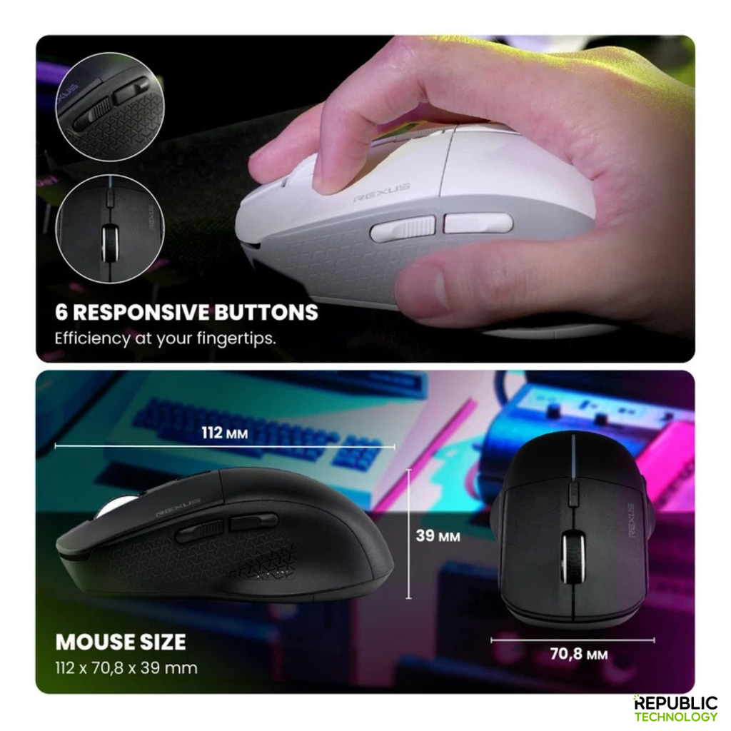 REXUS Mouse Gaming Wireless Bluetooth S5 Aviator V2 With Adjustable DPI