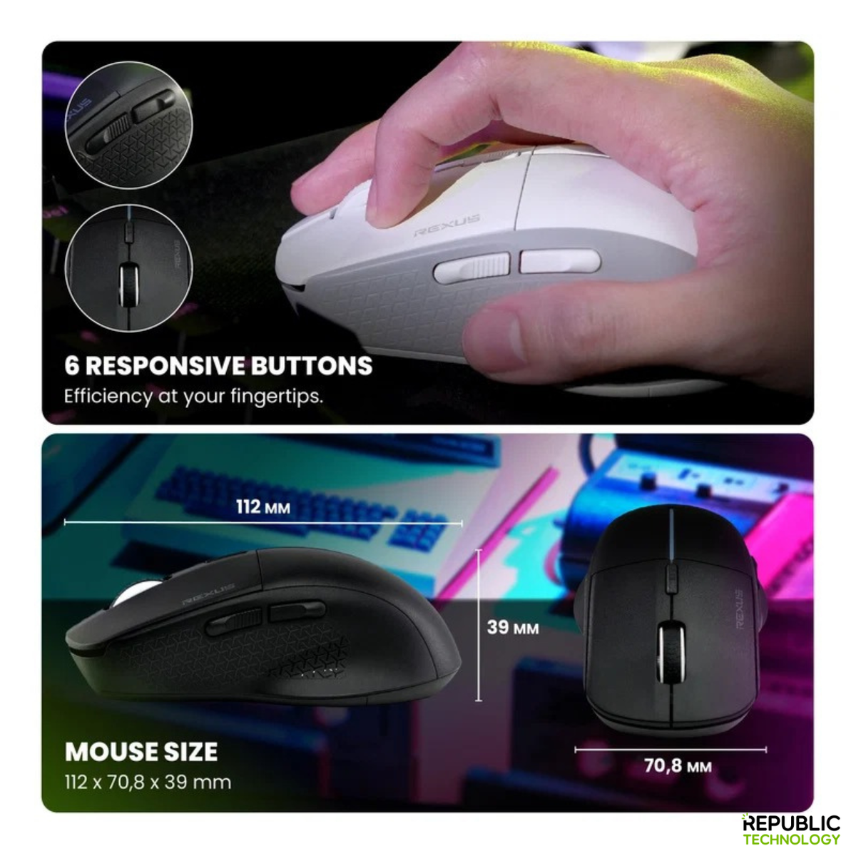 REXUS Mouse Gaming Wireless Bluetooth S5 Aviator V2 With Adjustable DPI