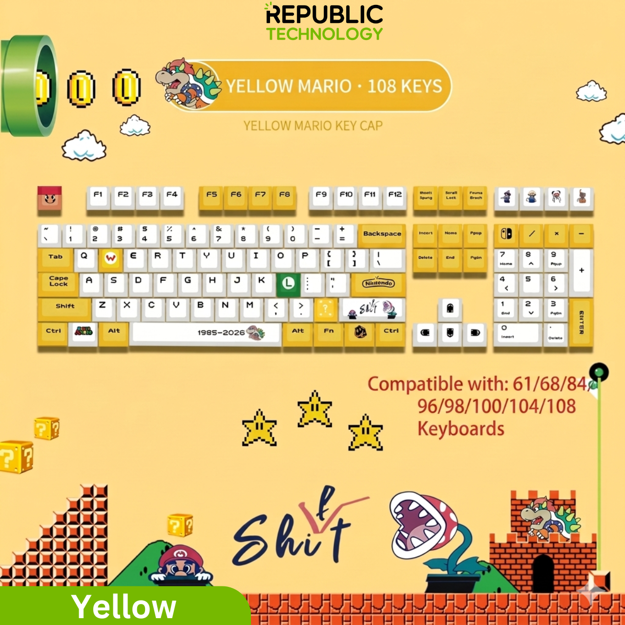 Republic Technology Keyboard Keycaps Super Mario Edition for Mechanical Keyboard