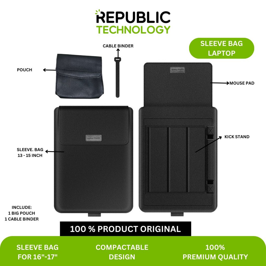Republic Technology Tas Laptop Sleeve Case Macbook dan Universal Multifungsi 13 - 17 Inch