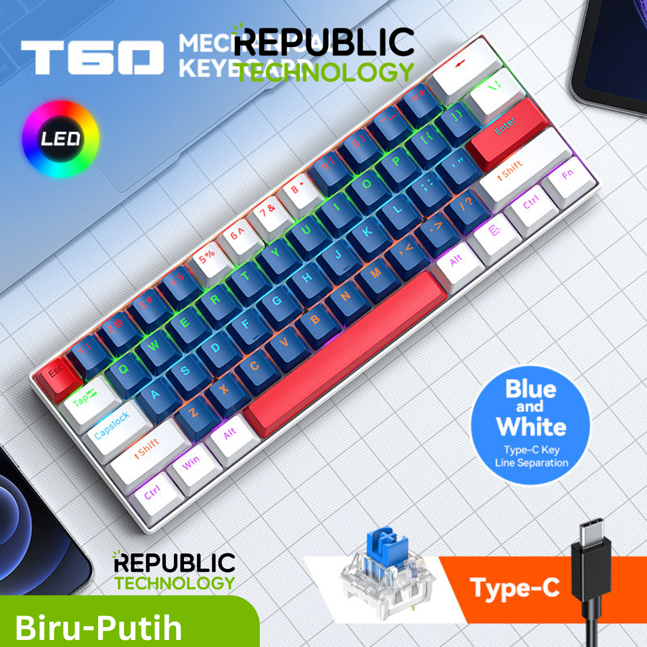 Republic Technology T-Wolf Keyboard Gaming Mechanical T60