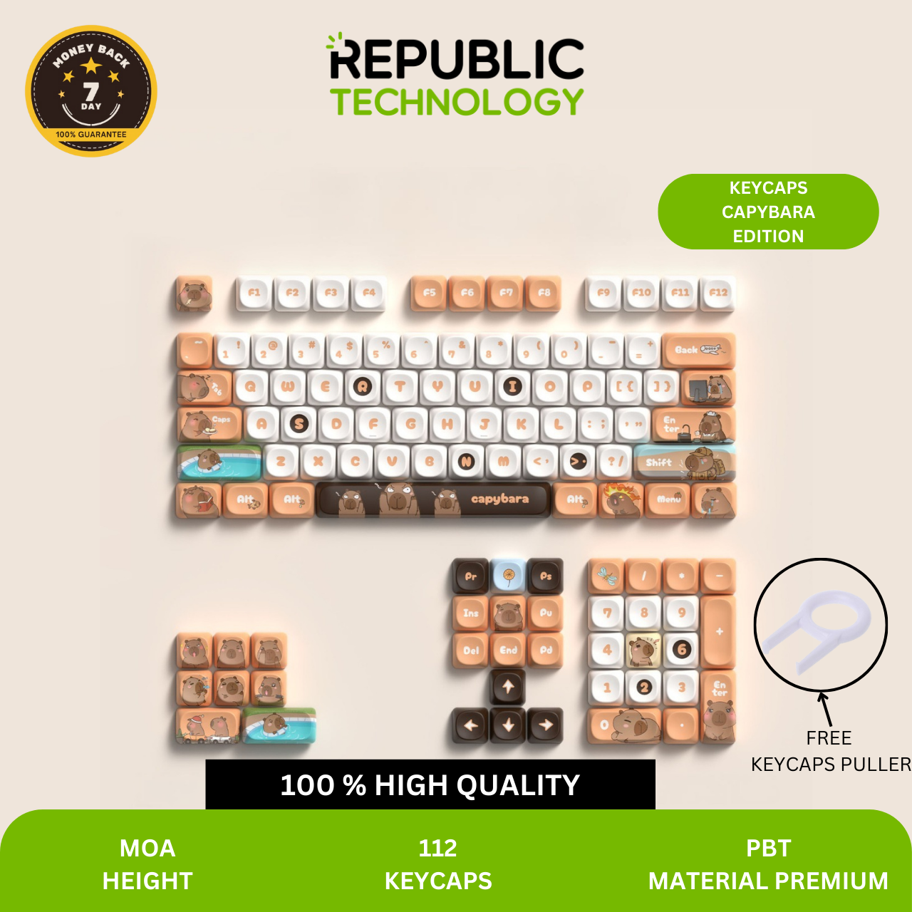 Republic Technology Keyboard Keycaps Capybara Edition MOA Profile PBT 112 Keys for Mechanical Keyboard