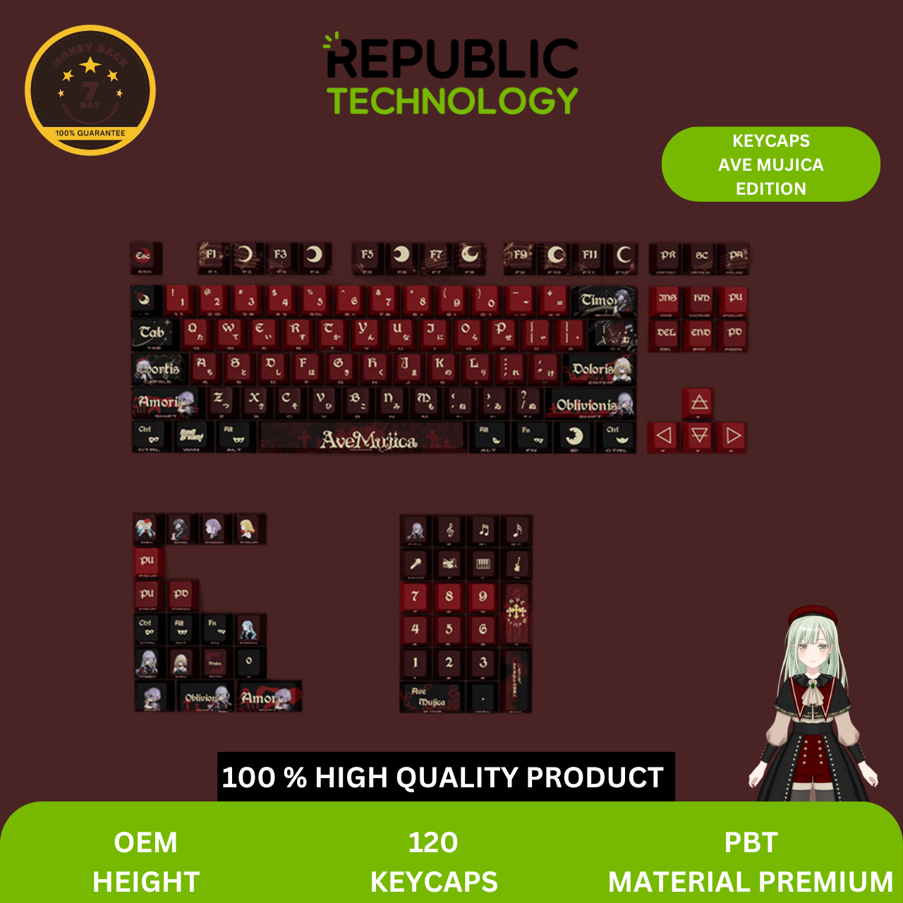 Republic Technology Keyboard Keycaps Ave Mujica Edition for Mechanical Keyboard