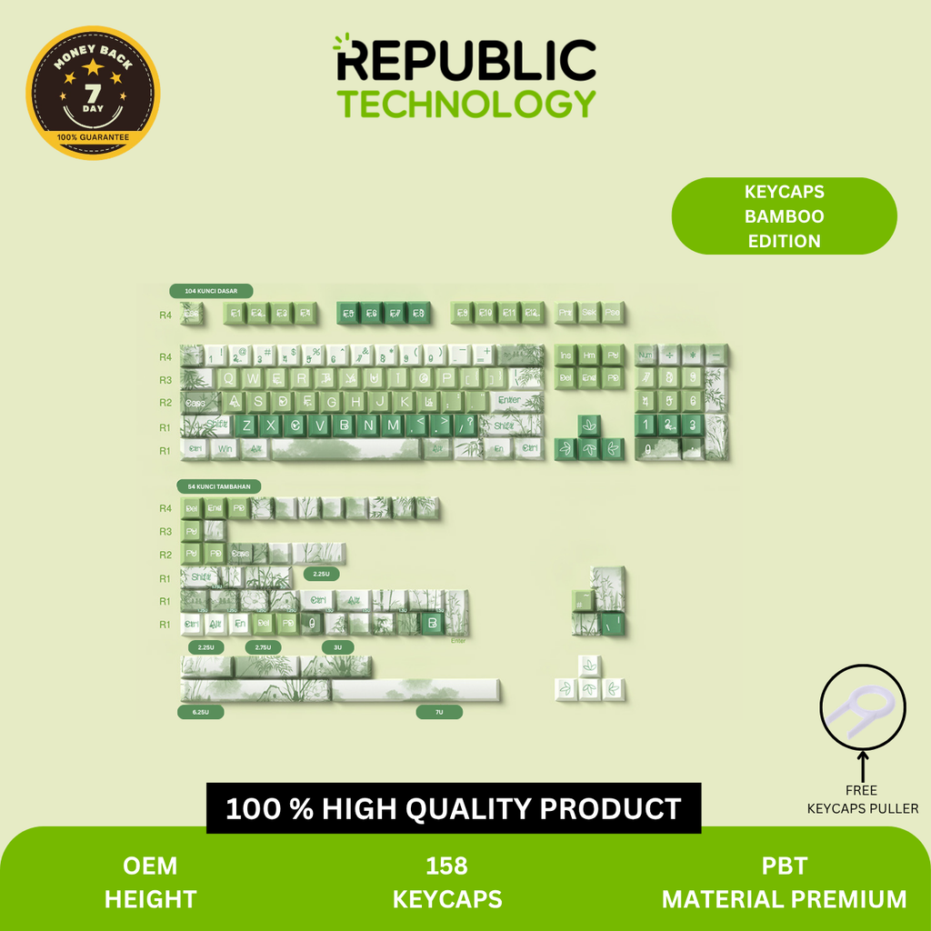 Republic Technology Keyboard Keycaps Bamboo Edition With Soft Green Clour