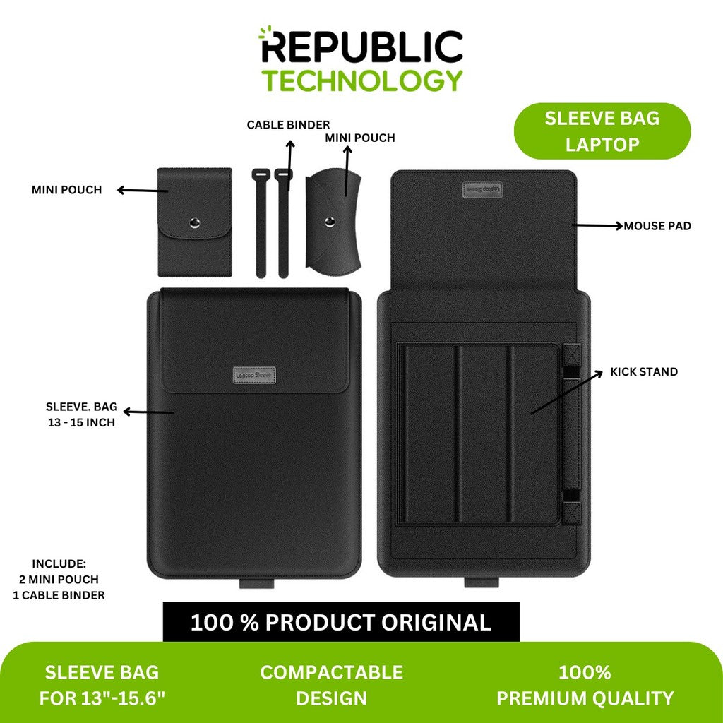Republic Technology Tas Laptop Sleeve Case Macbook dan Universal Multifungsi 13 - 17 Inch