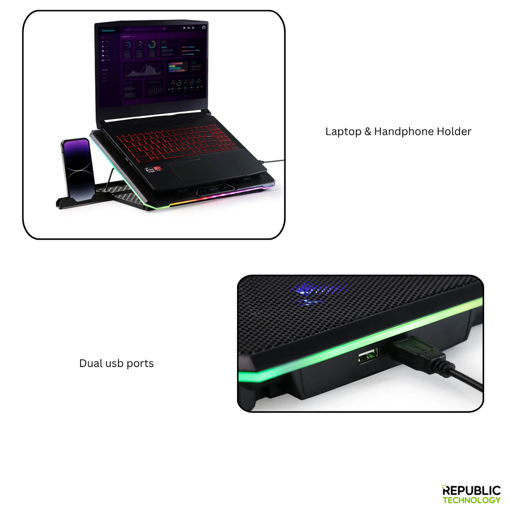 REXUS Cooling Pad Breeze B165 with Phone Holder and RGB Light