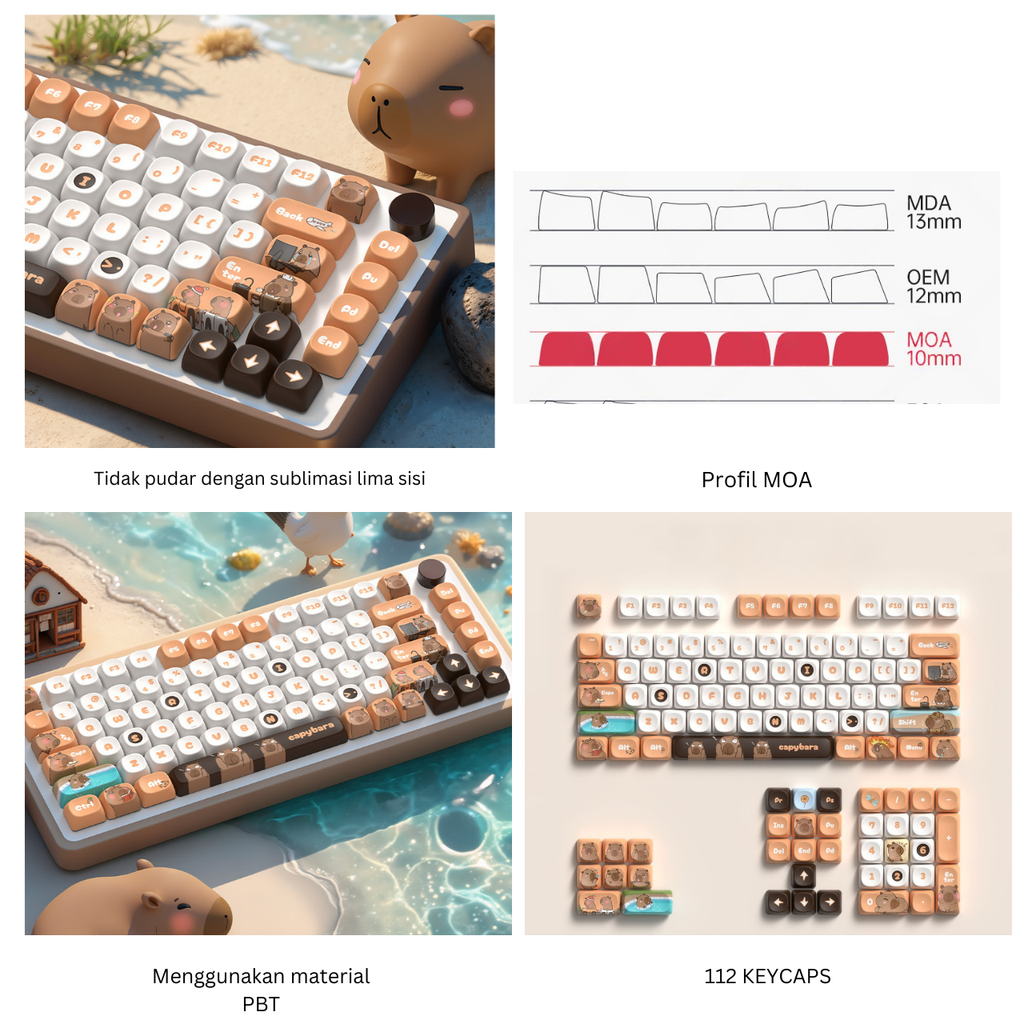 Republic Technology Keyboard Keycaps Capybara Edition MOA Profile PBT 112 Keys for Mechanical Keyboard