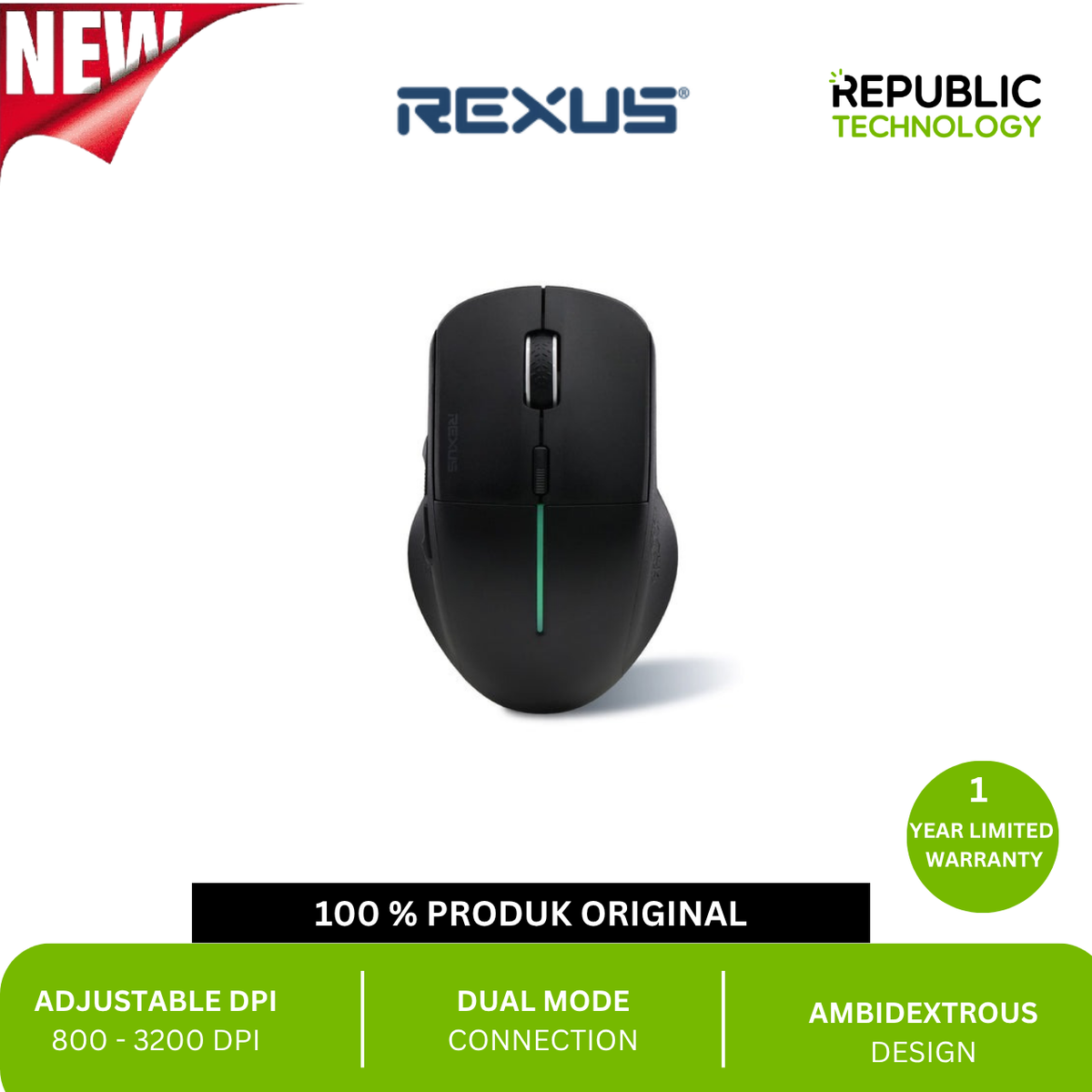 REXUS Mouse Gaming Wireless Bluetooth S5 Aviator V2 With Adjustable DPI